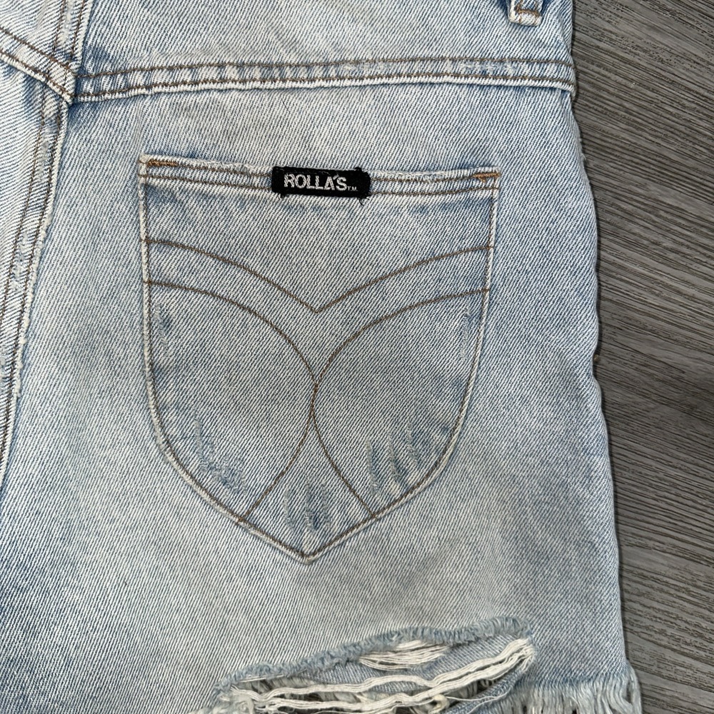 ROLLA'S Dusters High Rise Slim Jean Short Blue Light Wash Women Sz 26 Distressed - Picture 5 of 7